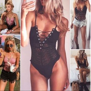 🖤Lined Lace Bodysuit In Black